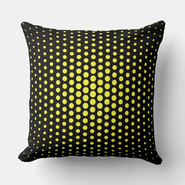 Yellow Techno Dots Modern Black Cushion (Front)