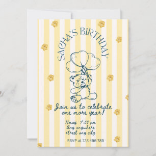 Yellow Teddy Bear Birthday Invitation Card 