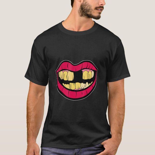 Yellow teeth with tooth gap kissing mouth for 90s  T-Shirt (Front)