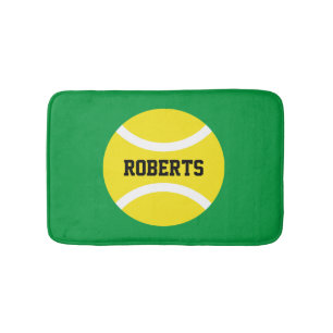 Yellow tennis ball bath mat with custom name
