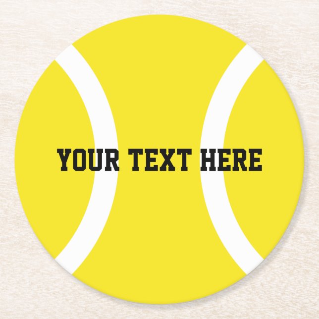 Yellow tennis ball coasters with custom text (Front)