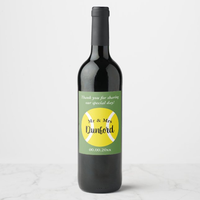 Yellow tennis ball custom wine bottle labels (Front)