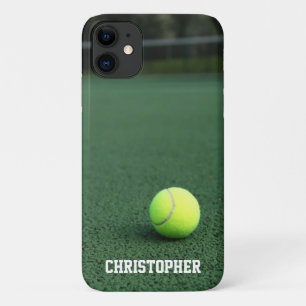 Yellow Tennis Ball on Green Court Personalised iPhone 11 Case