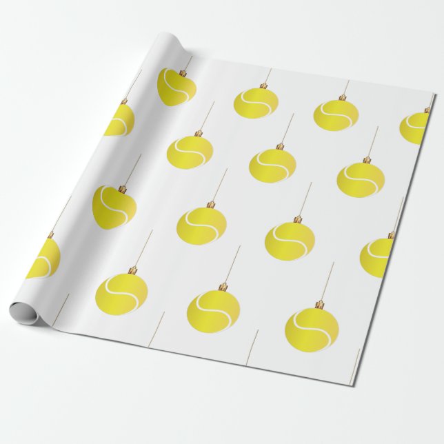 Yellow Tennis Ball Ornament Christmas Theme Sports Wrapping Paper (Unrolled)