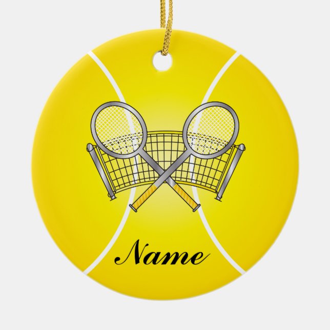 Yellow Tennis Ball Personalise Ceramic Ornament (Front)