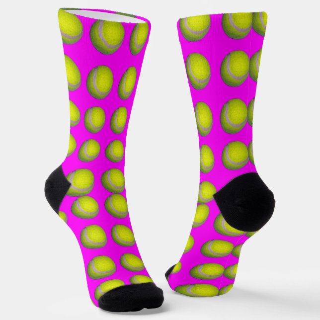 Yellow Tennis Balls On Pink, Ladies Crew Socks (Angled)