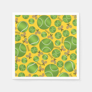 Yellow tennis balls rackets and nets napkin