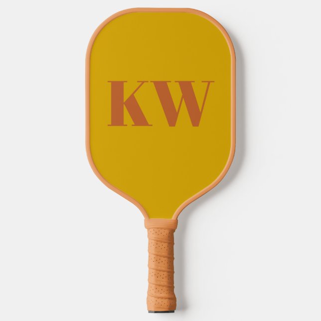 Yellow Terracotta Monogram Initials Personalised Pickleball Paddle (Front)