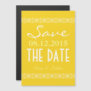 Yellow Text Save The Date Magnetic Wedding Invites