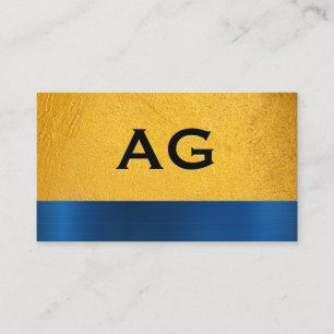 Yellow Texture   Blue Metallic Texture Monogram Business Card