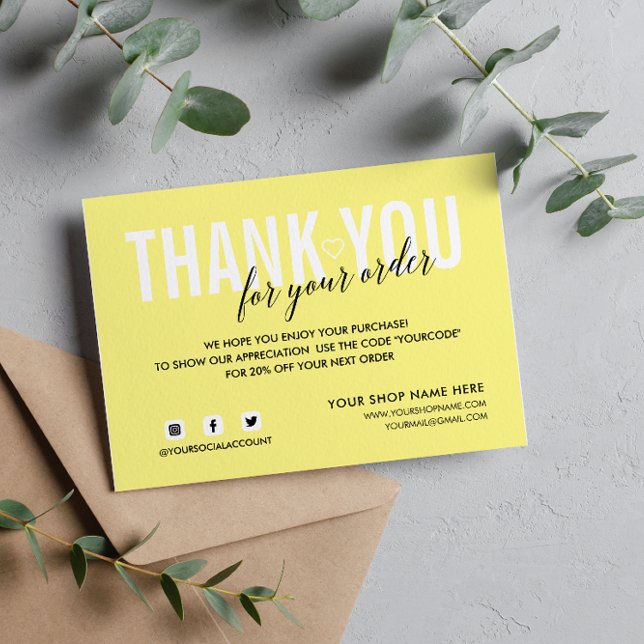 YELLOW THANK YOU FOR YOUR ORDER SOCIAL ENCLOSURE CARD (Creator Uploaded)