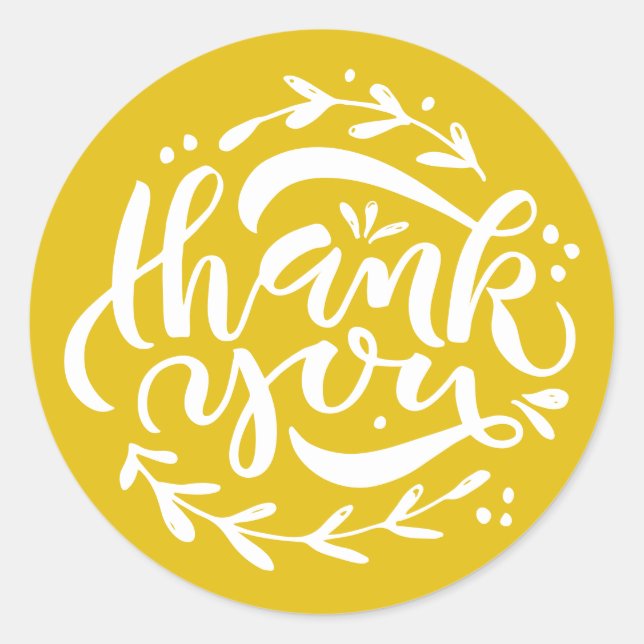 Yellow Thank You Modern Calligraphy Wreath Classic Round Sticker (Front)