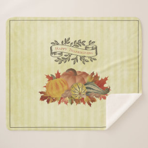 Yellow Thanksgiving Pumpkins and Squash Sherpa Blanket