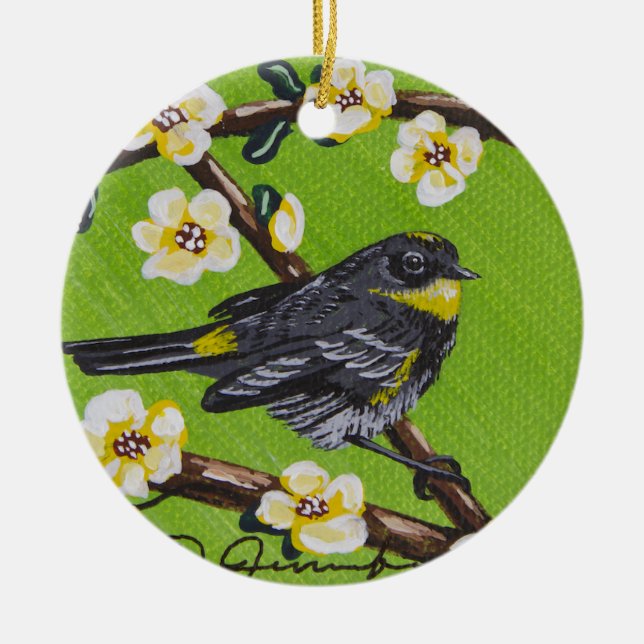 Yellow Throat Warbler ~ Spring Ceramic Tree Decoration (Front)