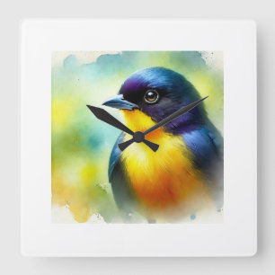 yellow throated euphonia 161024AREF135 - Watercolo Square Wall Clock