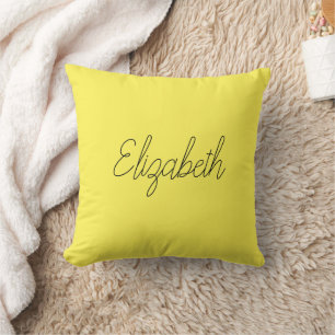Yellow Throw Pillow Replace Name Script Modern