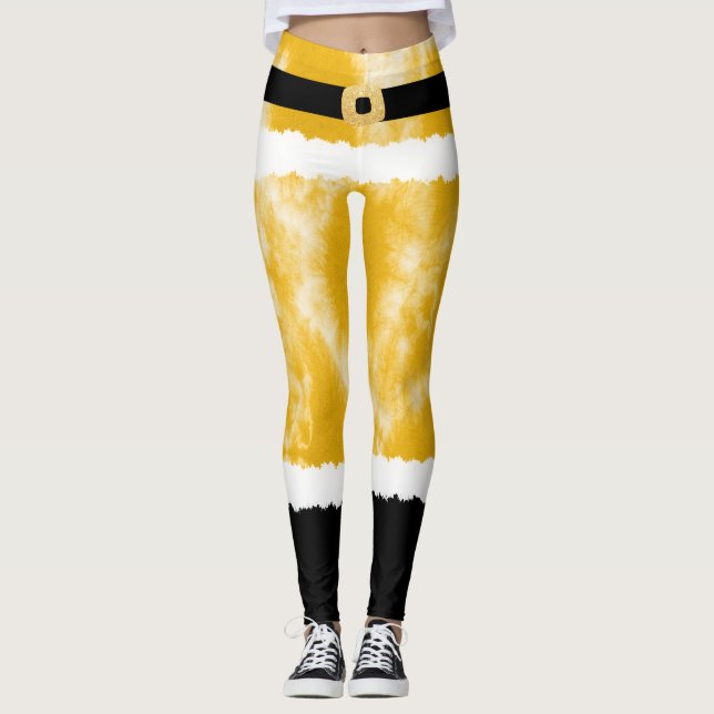 Yellow Tie Dye Santa Claus Costume Christmas Leggings (Front)