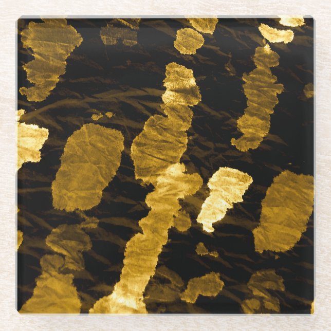 Yellow tie-dye splash, watercolor pattern. glass coaster (Front)