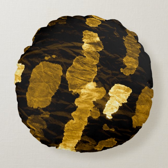 Yellow tie-dye splash, watercolor pattern. round cushion (Front)