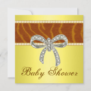 Yellow Tiger Diamond Bow Baby Shower Invitation