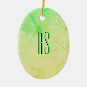 Yellow to Green Ombre Glitter Monogram Ceramic Ornament