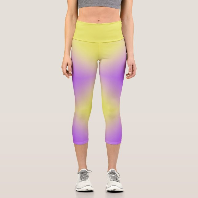 Yellow to Purple Diamond Pattern Gradient Capri Leggings (Front)
