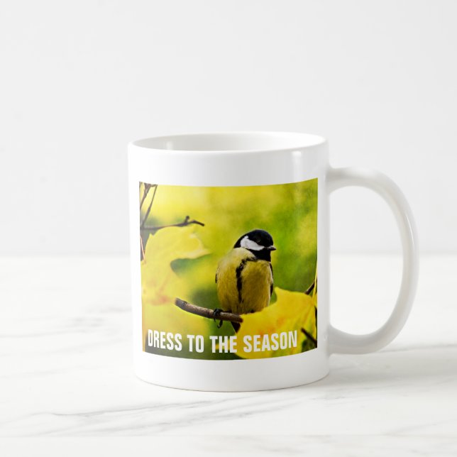 Yellow tomtit in golden autumn coffee mug (Right)