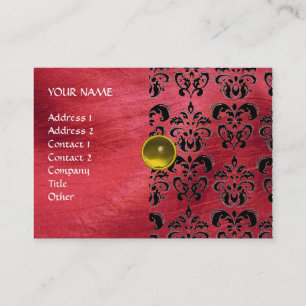 YELLOW TOPAZ  MON , RED DAMASK SILK ,Grey Agatha Business Card