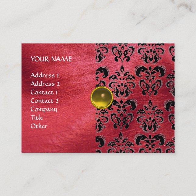 YELLOW TOPAZ  MON , RED DAMASK SILK ,Grey Agatha Business Card (Front)