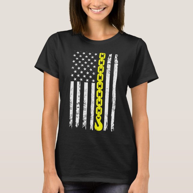 Yellow Tow Hook Chain Flag America USA Tow Truck D T-Shirt (Front)