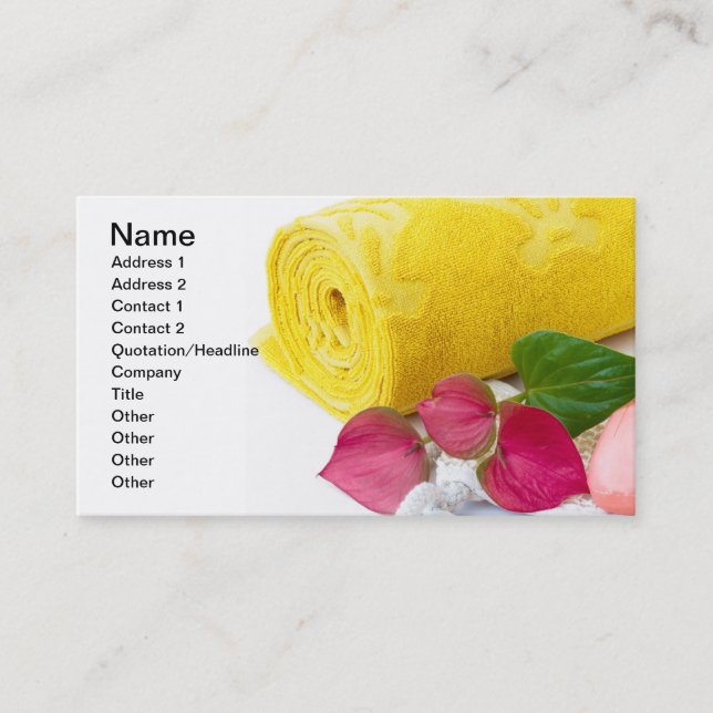 Yellow towel and soap business card (Front)