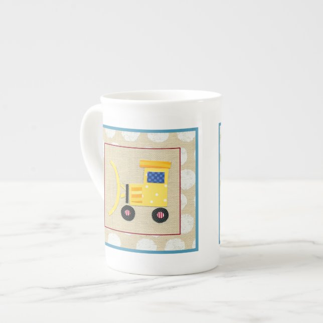 Yellow Toy Bulldozer Truck by Chariklia Zarris Bone China Mug (Front Left)