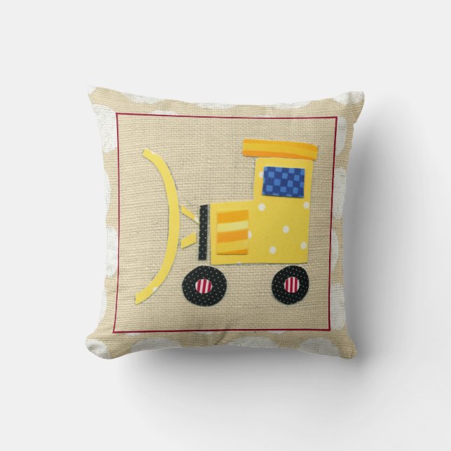 Yellow Toy Bulldozer Truck by Chariklia Zarris Cushion (Front)