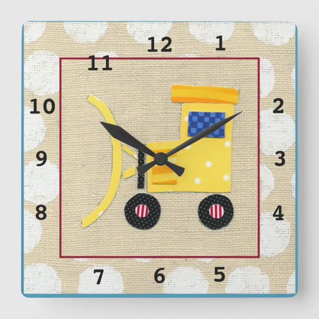 Yellow Toy Bulldozer Truck by Chariklia Zarris Square Wall Clock (Front)