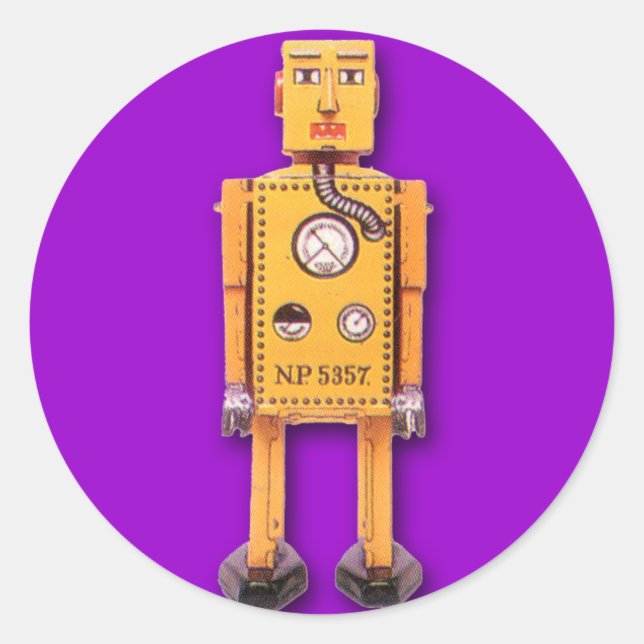 Yellow Toy Robot Stickers (Sheet of 6) (Front)