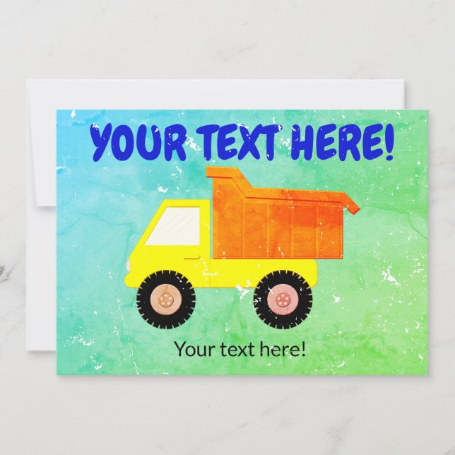 Yellow Toy Truck Distressed Kids Invitation (Front)