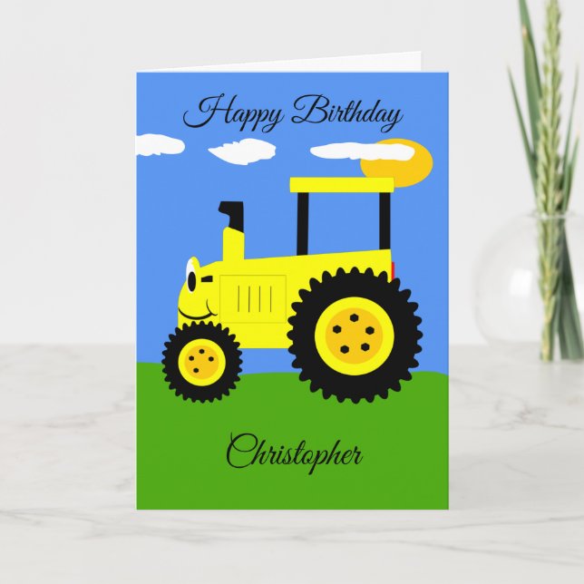 Yellow Tractor Birthday Card (Front)