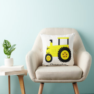 Yellow Tractor Design Personalised Cushion