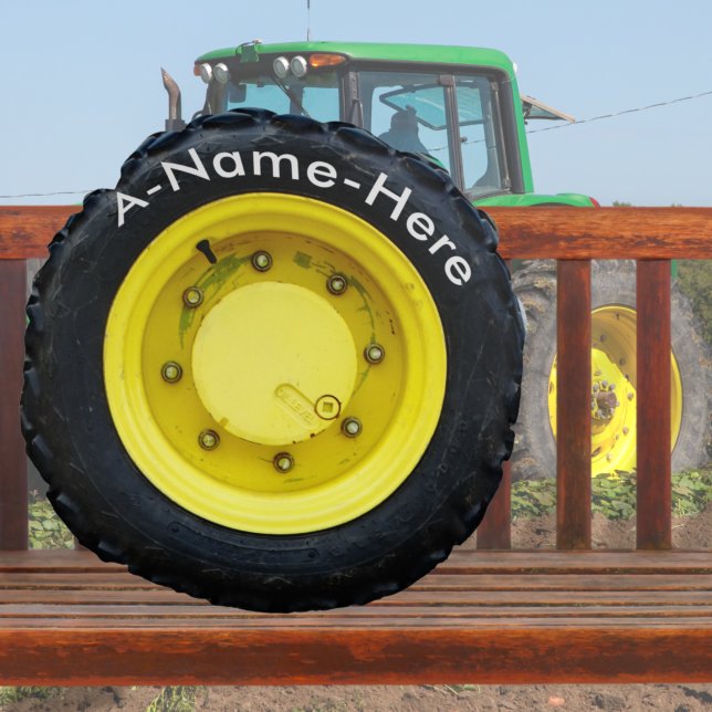 yellow tractor wheel tire  personalised name round cushion (Creator Uploaded)