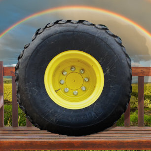 yellow tractor wheel tire round cushion