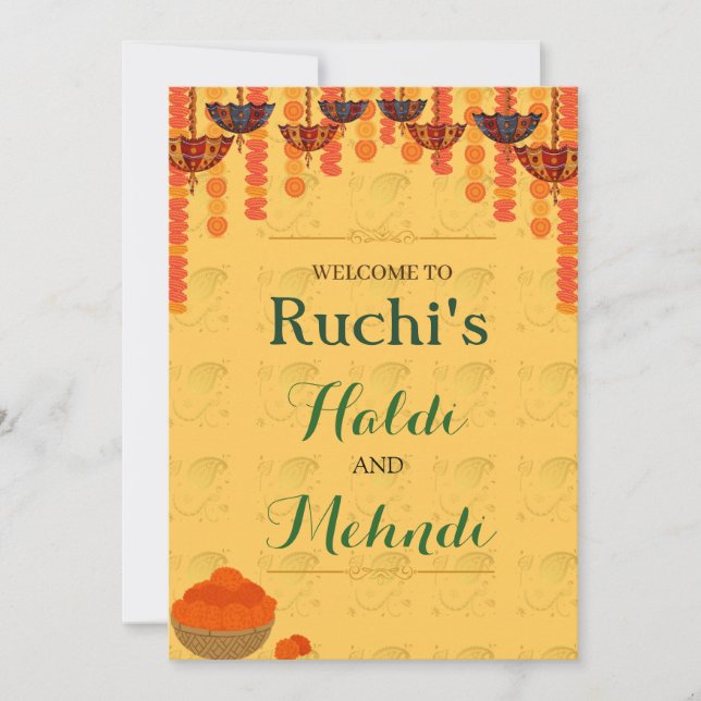 Yellow traditional Haldi and mehndi ceremony  Invitation (Front)