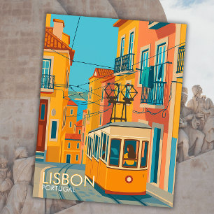 Yellow Tram Lisbon Portugal Travel Art Europe Postcard