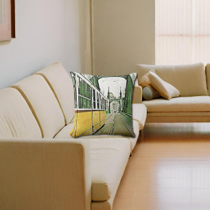 yellow tram on the Liberty bridge Cushion