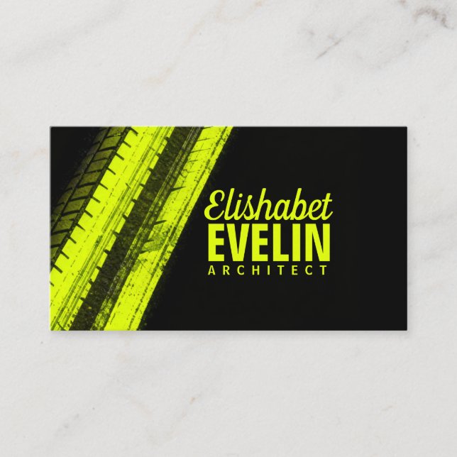 Yellow Tread Paths on Black Backdrop Business Card (Front)