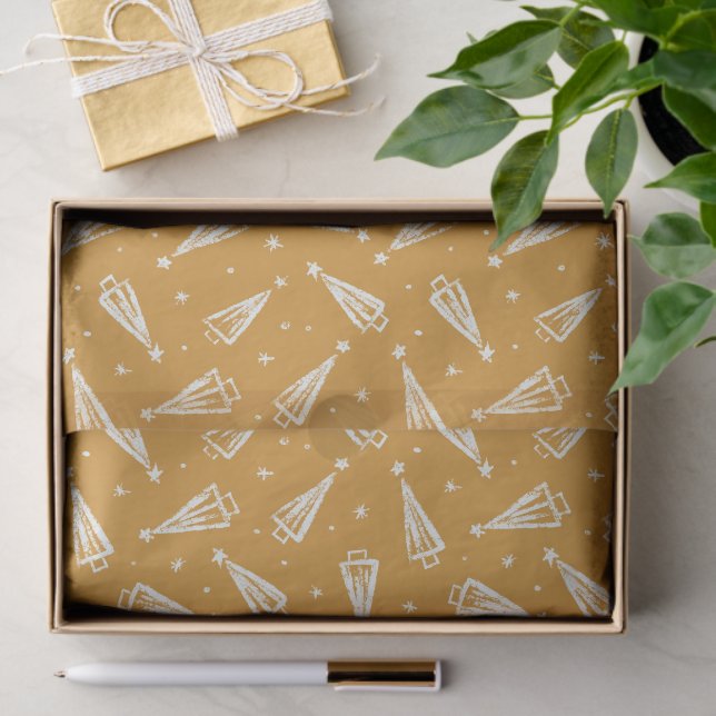 Yellow Tree Pattern Christmas Gift Wrapping Tissue Paper (Gift)