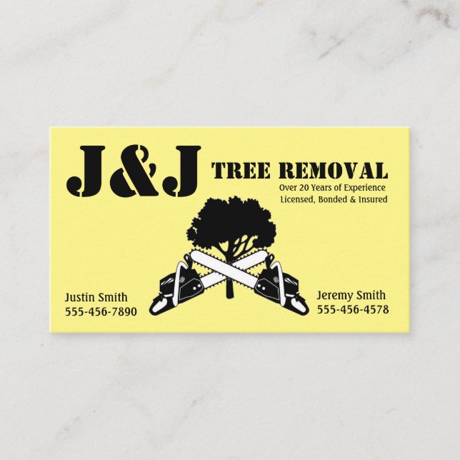 Yellow Tree Removal or Land Clearing Business Card (Front)