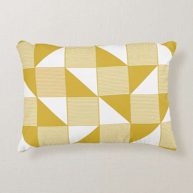 Yellow Triangles: Linear Seamless Pattern. Decorative Cushion (Front)