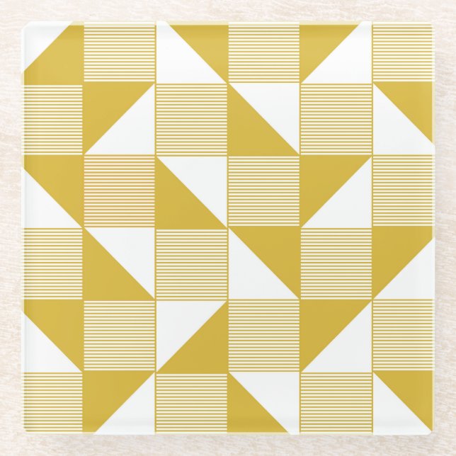 Yellow Triangles: Linear Seamless Pattern. Glass Coaster (Front)