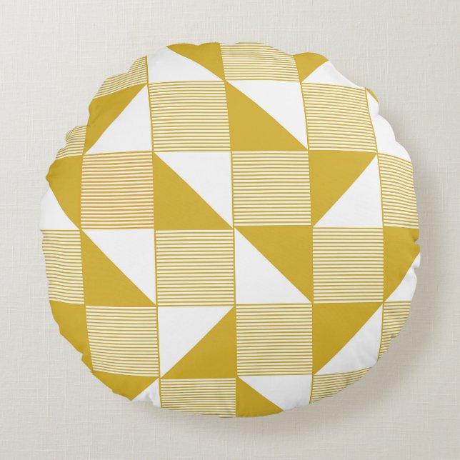 Yellow Triangles: Linear Seamless Pattern. Round Cushion (Front)