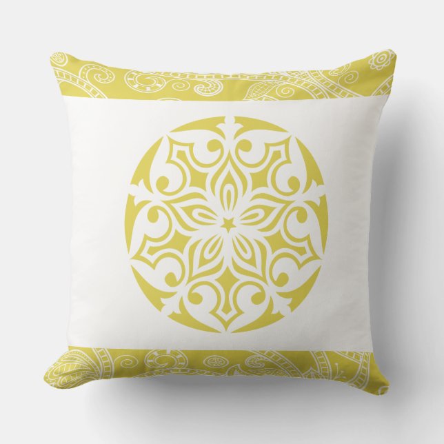 Yellow TRIBAL CIRCLE Retro Throw Pillow (Front)